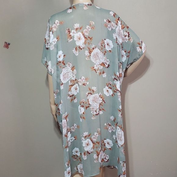 Band of Gypsies floral grayish Green polyester oversized open wrap,sz S - Picture 4 of 6